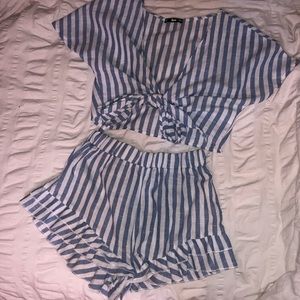 Striped tie front two piece set